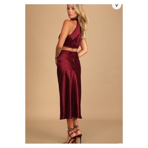 NEW LULU'S Fierce Vision Red Jacquard Print Satin Cutout Midi Dress XS - Picture 3 of 9